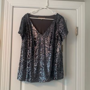 NWT Gray sequin plus size, v-neck top